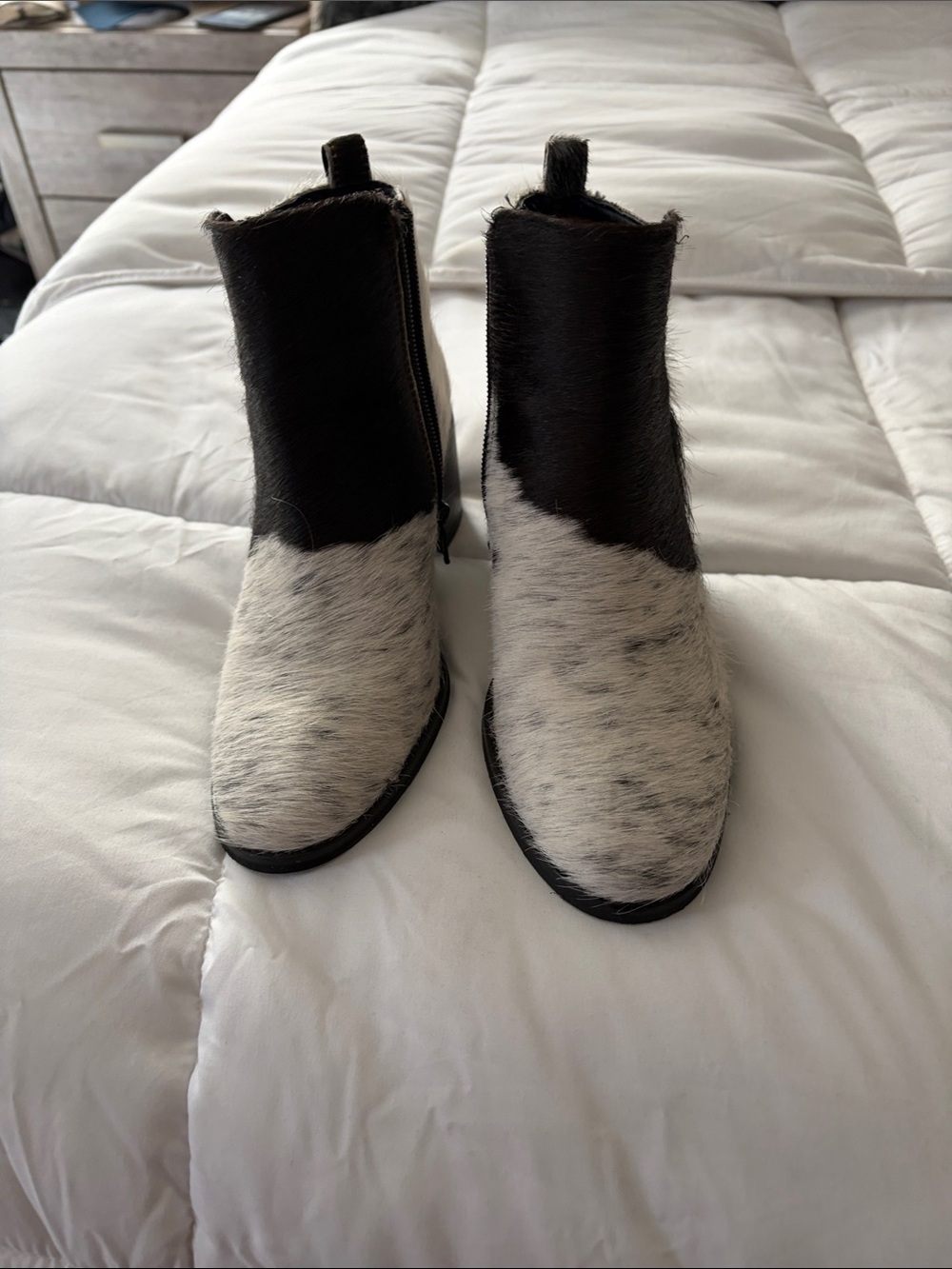 Myra Bag Black and White Haircalf Ankle Boots